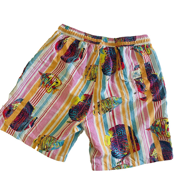 Peter Millar Swim Trunks Lined Fish Striped Print Shorts 8” Inseam Size Large - Picture 6 of 7